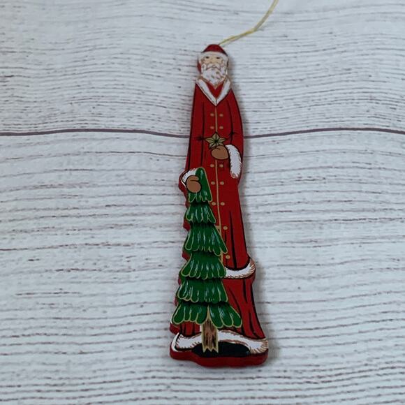 Vintage Wooden Father Christmas Santa Clause Christmas Tree Ornament 6" Tall - Picture 11 of 11